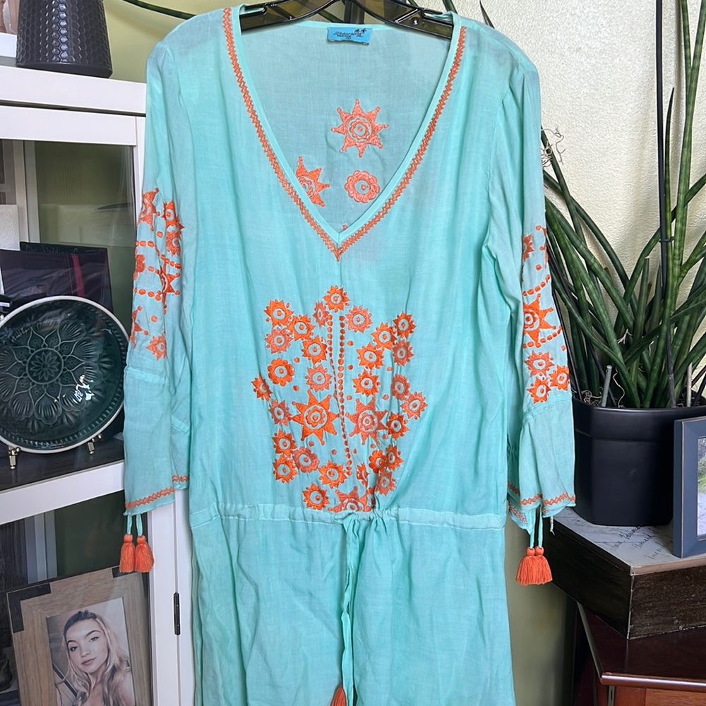 Beautiful Mint Green & Orange Letarte Swim Coverup.